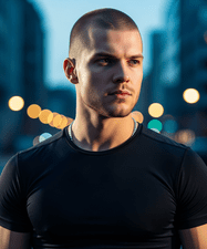 A man with a high fade spiky hairstyle in a black shirt