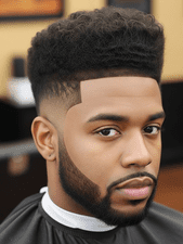 A man sporting a black beard and a textured quiff fade, highlighting his modern black hairstyle.