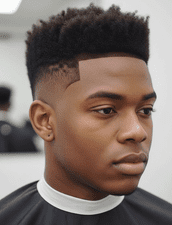 A young man sporting a fade slicked back haircut, featuring neatly styled black hair and a relaxed expression.