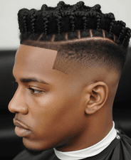 A man sporting a black mohawk and dreadlocks, featuring a stylish high taper fade hairstyle for Black men hairstyles.