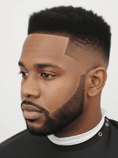 A man with a beard and a shaved head featuring a modern drop fade hairstyle.