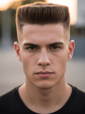 A young man with a Technical Buzz Cut hairstyle