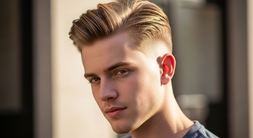 A young man with a trendy short haircut, featuring a natural fade style popular among men.