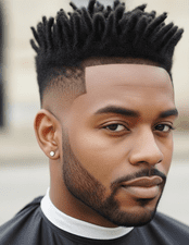 A man with dreadlocks styled in a fade and a beard, showcasing a modern hairstyle.
