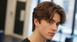 A young man with a trendy short shaggy wolf-mod hybrid haircut, embodying a fashionable mod hairstyle for men.