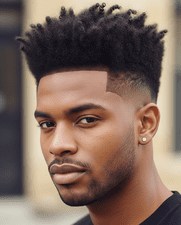 A man with a stylish high taper fade, highlighting his black hair in a contemporary hairstyle.