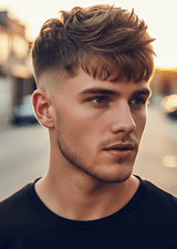 A man wearing a black shirt, featuring a short textured crop hairstyle, ideal for men with thin hair