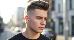 Faux Hawk Haircuts for Men Complete Guide to 32 Fresh Styles 4 A young man with a spiked high fade faux hawk haircut stands confidently on the street