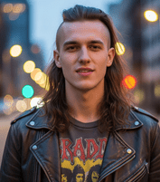 young man with a Skullet hairstyle