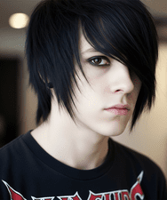 young man with a Emo Fringe hairstyle