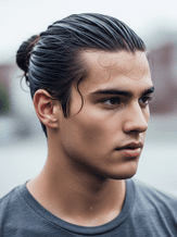young man with a Pulled-Back Wet Bun hairstyle