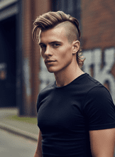 young man with a Hard-Part Line Defined Too Sharply hairstyle