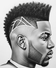 Illustration of a man with a striking Mohawk Burst Fade, emphasizing the edgy and modern hairstyle.