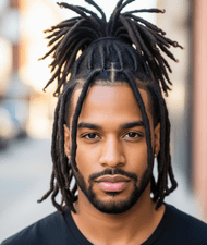27 Best Protective Hairstyles for Men- On-trend and Comfortable 8 A man in a black shirt representing a stylish protective hairstyle for men