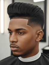 A man with a tapered pompadour hairstyle featuring a black mohawk and closely cropped sides.